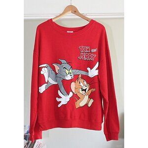 Tom and Jerry Cartoon Sweatshirt, Cotton Blend - Red - XL (Hanna Barbera Chars)